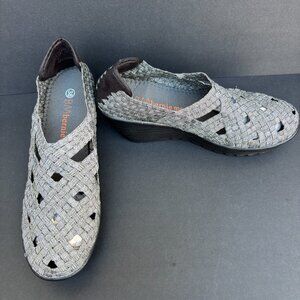 Bernie Mev Gray/ Black Elastic Slip On Wedge Heels Size UK 38 US 7 Weave Pattern